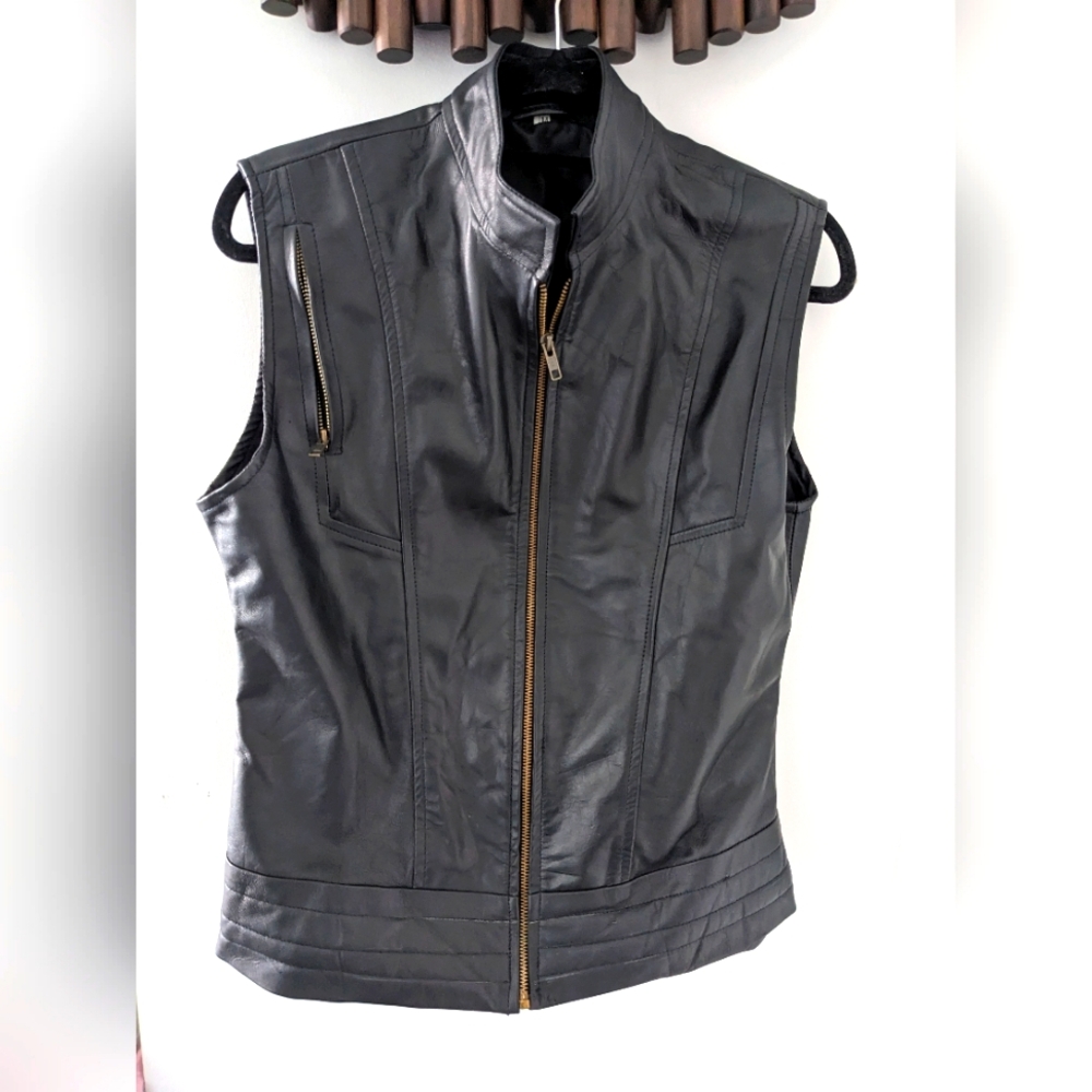 Genuine Women's Black Leather Sleeveless Vest - Size S/M - NWOT